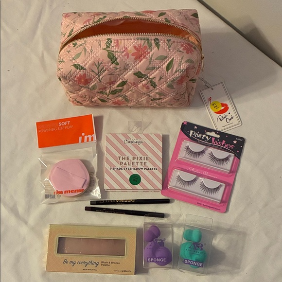 Other - Floral Pink Makeup Bag with Accessories